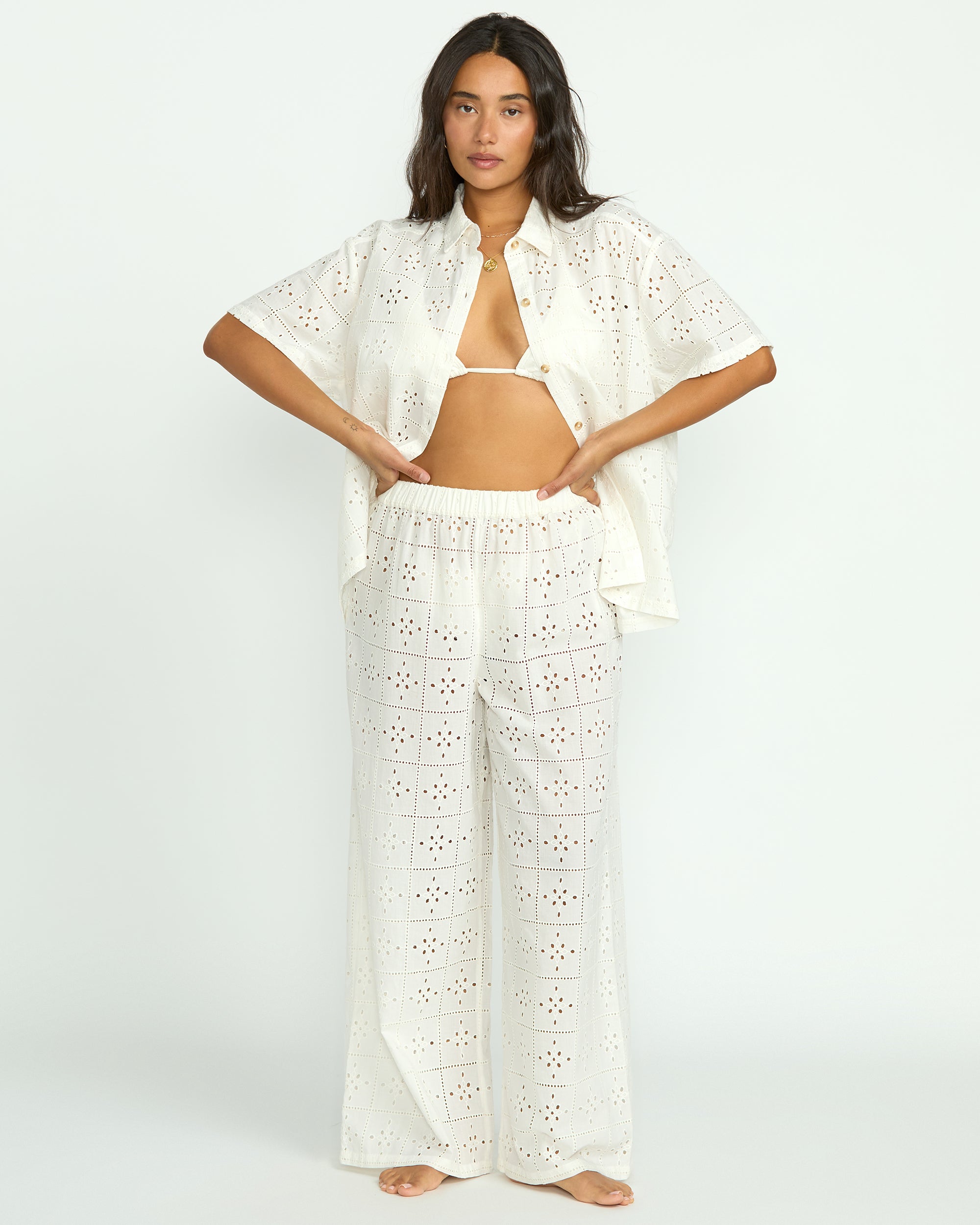 Salt Crystal Eyelet Coverup Pants for Beach
