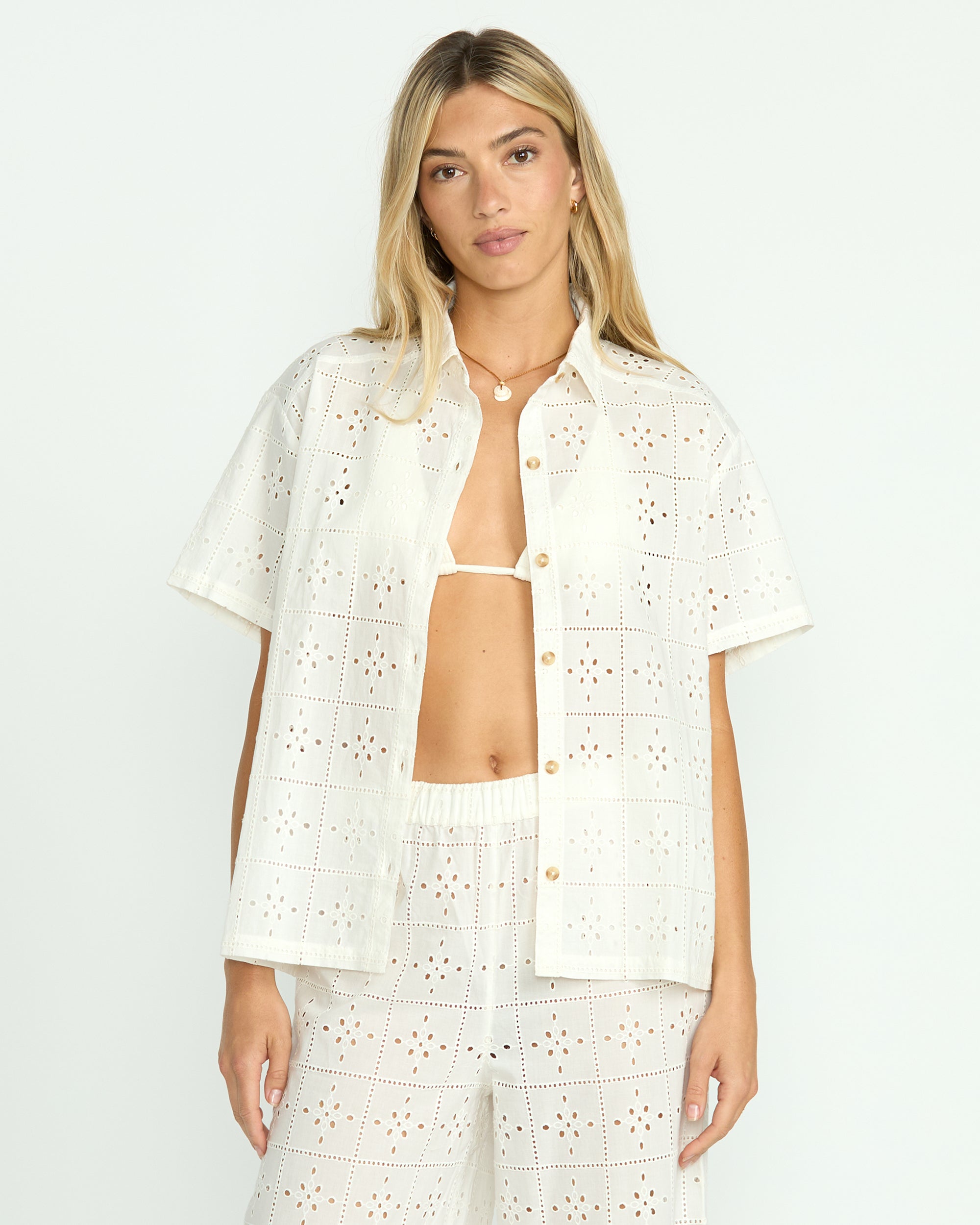 Salt Crystal Eyelet Crush Beach Cover-Up Top