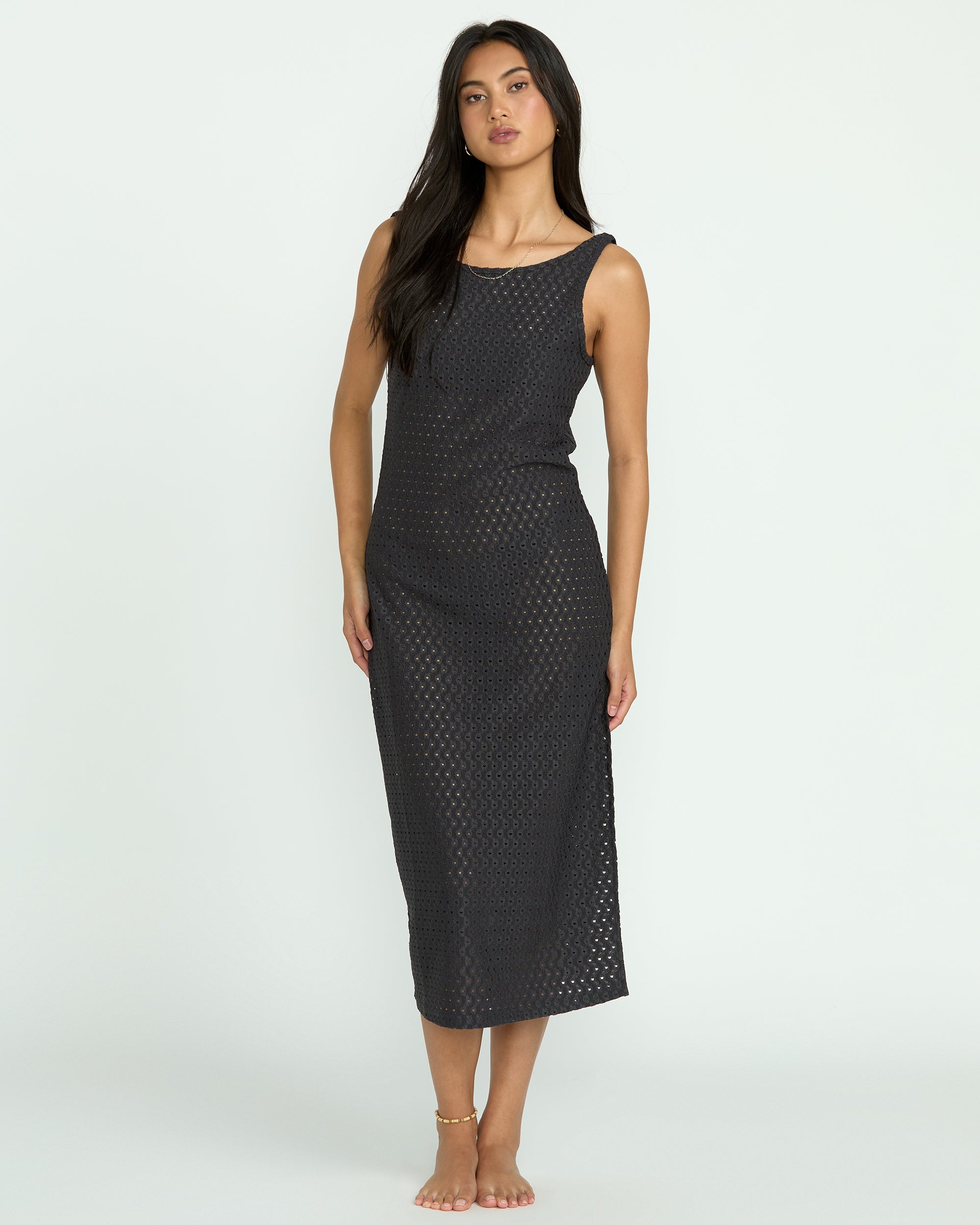 Off Black Eyelet Sun Dress - Beach Coverup Midi