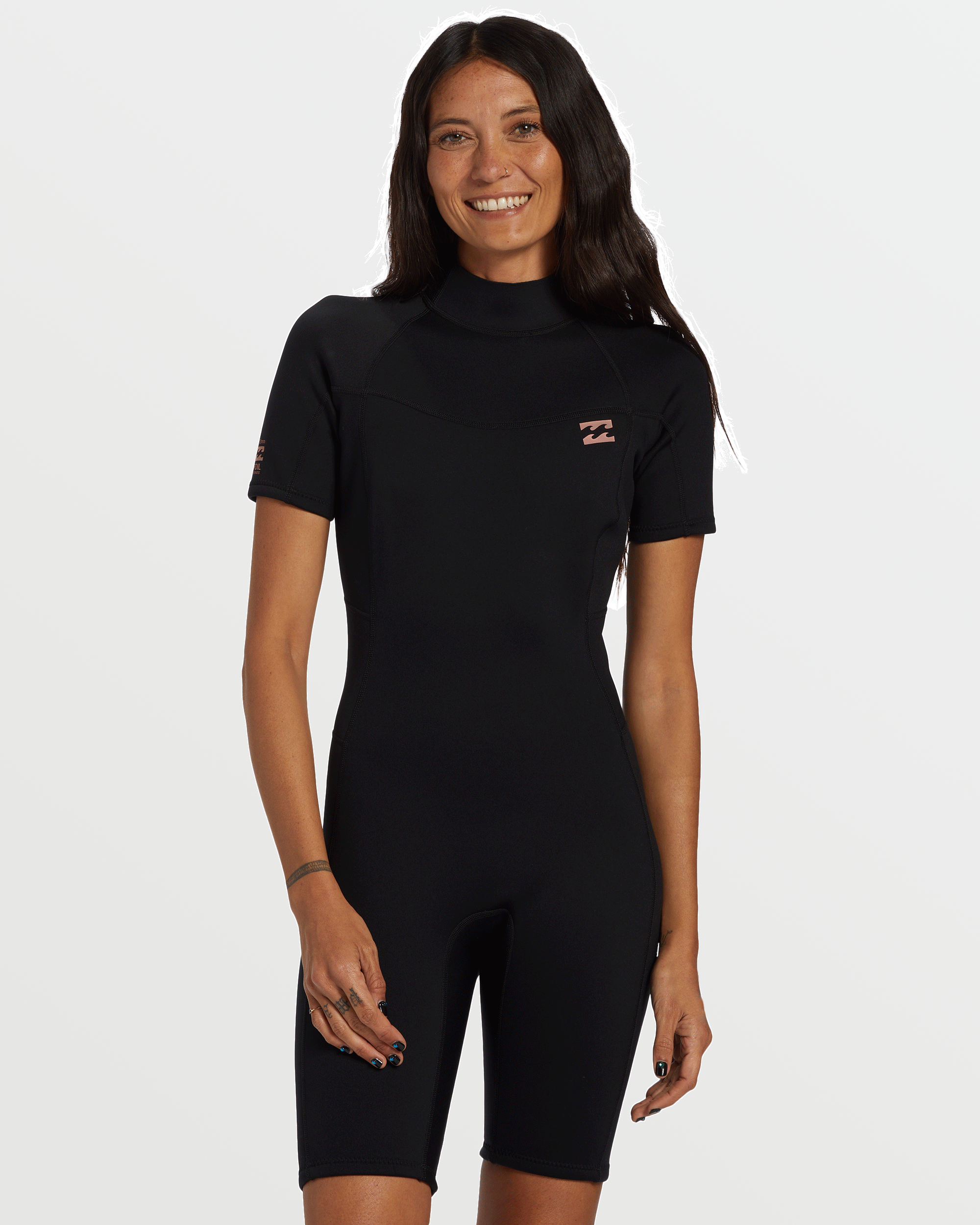 Black Foil Flatlock Springsuit - Short Sleeve Swimwear