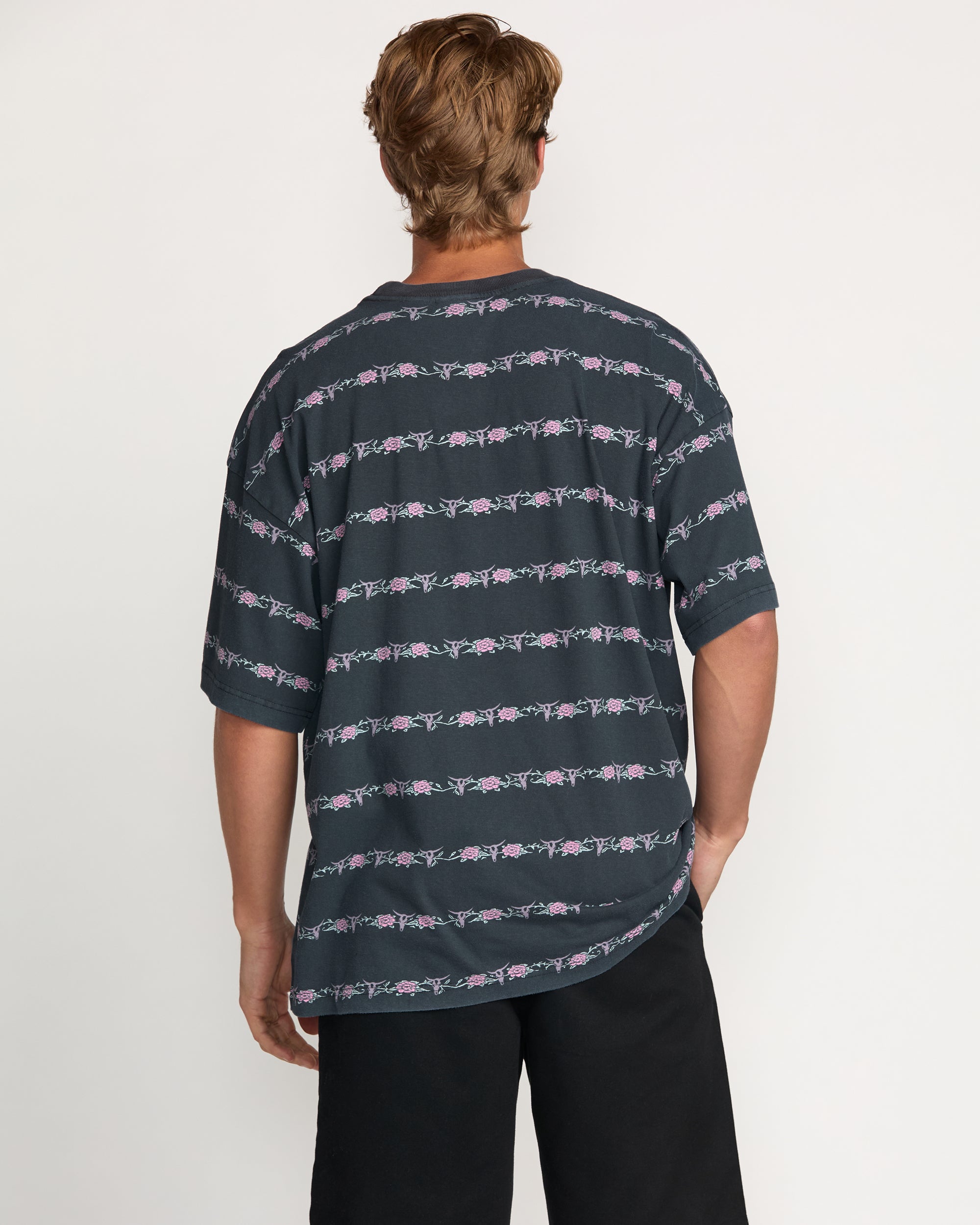 Raging Bull Striped T-Shirt in Washed Black