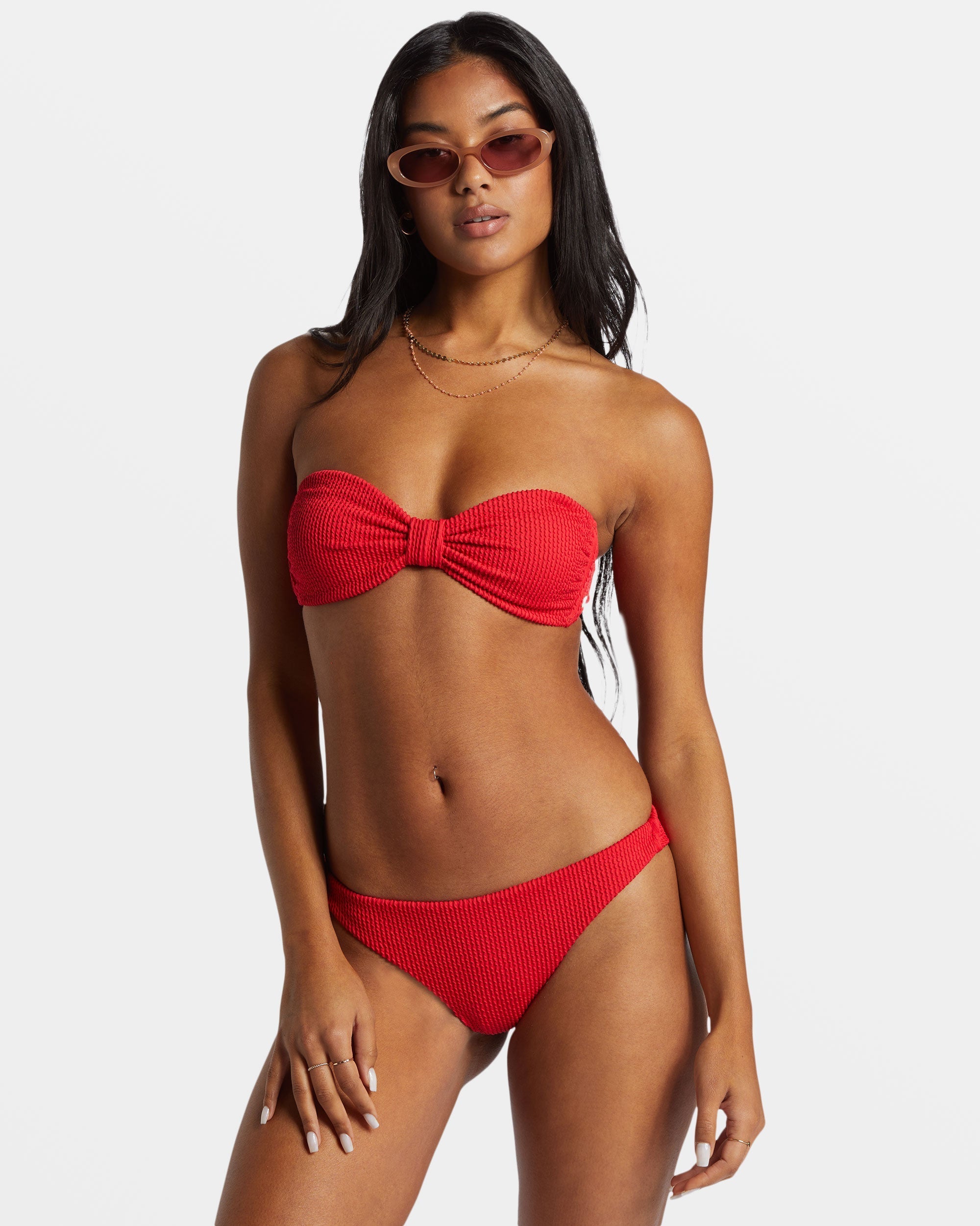 Fiesta Red High Tanga Bikini Bottoms for Summer
